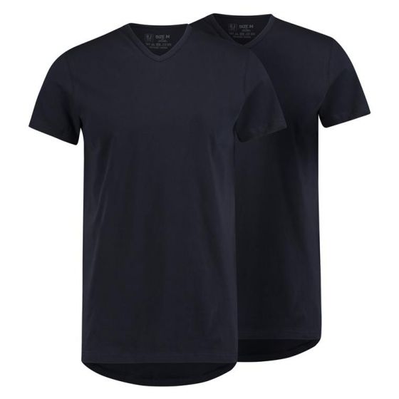 T-Shirt 2-pack gouda v-neck blauw 37-044-280