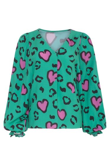 Blouse green-pink hartjes 23133-530-420