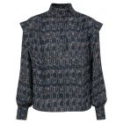 Blouse YAYA printed half placket carbon dark blue